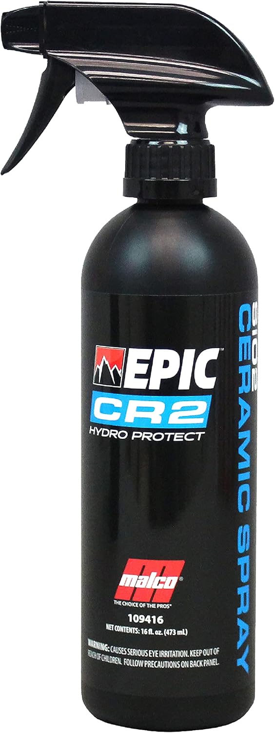 Malco EPIC CR2 Hydro Protect Spray de cerámica – Rejuvenece y protege los acabados exteriores del vehículo/Brillo, protege y embellece tu vehículo/brillo hidrofóbico profundo en todo tipo de