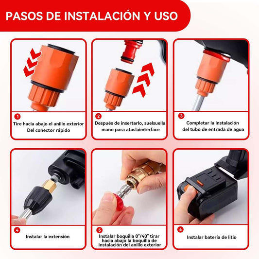 96V Hidrolavadora Inalambrica(2 Batería),Hidrolavadora Portatil con Manguera 5m, 2 Boquilla y Cañón de Espuma,Lavadora a Presión Portátil,Alcance de 6-8 Metros,Lavar Coches,Pisos,Riego de Jardín